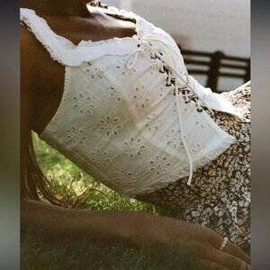 Urban Outfitters White Eyelet Lace Up Cotton Crop Top XL Boho Festival Fairycore